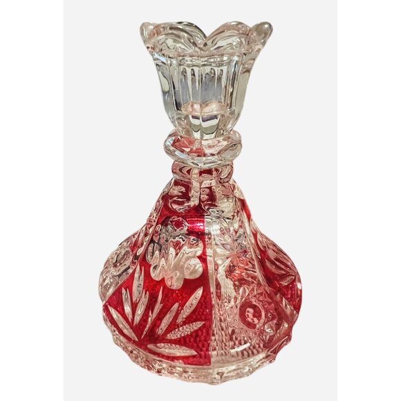 Fifth Avenue 24% Lead Crystal Rosaline Candle Holders Ruby 5” Beautiful Pair - Picture 2 of 3